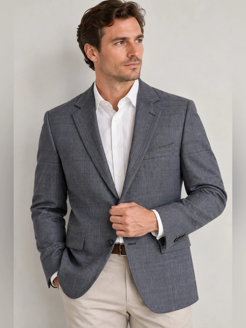 Brooks Brothers 346 Stretch Wool Blazer Gray Blue Plaid Sport Coat Jacket Sz 42S